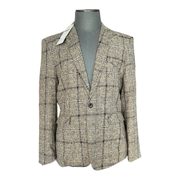 MAGE MALE Check Blazer Single Button Front Tweed Suit Jacket Men’s Jacket - Picture 1 of 7